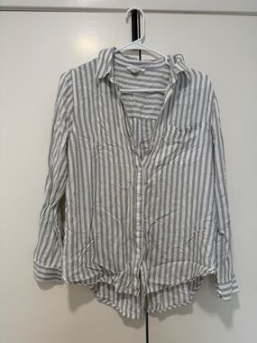 Nordstrom Gray and White Striped Button-Up Shirt